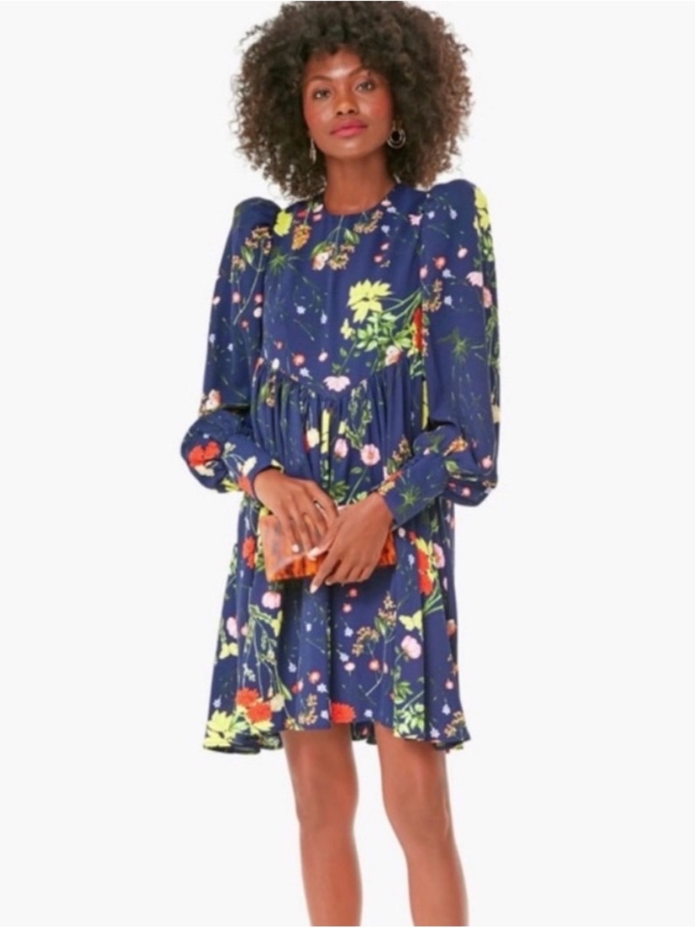 Pomander Place Spencer Puff-Sleeve Dress in Navy Wildflower